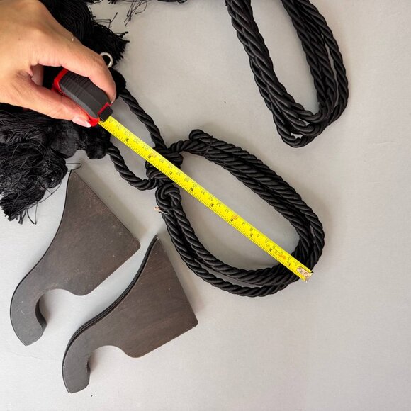 Set of 2 Black Curtain Tiebacks with Tassels and Wooden Wall Hooks - Picture 4 of 6